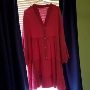 Pink Crinkle Gauze 100% Cotton Tiered Dress